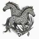 A combination of tribal patterns and horses to symbolize strength and positivity tattoo design idea