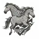 A combination of tribal patterns and horses to symbolize strength and positivity tattoo design idea