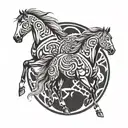 A combination of tribal patterns and horses to symbolize strength and positivity tattoo design idea