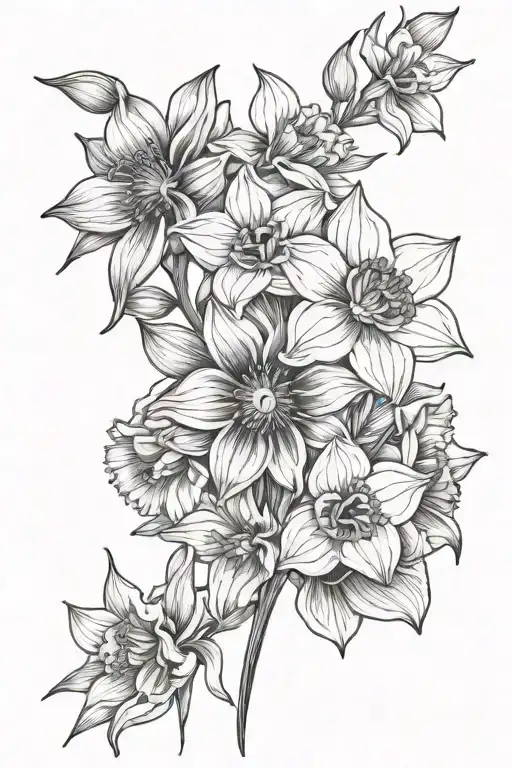 full sleeve with daffodils flowers daisy flowers poppy flowers  tattoo design idea