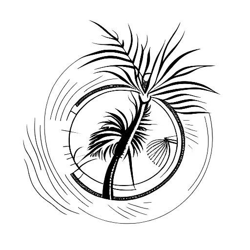A minimalist tattoo of a palm tree and a pine tree combined into a single tree, representing the client's connection between Seattle and Florida. tattoo design idea