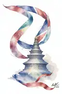 Nepal national flag, stupa and Buddhist praying ribbons tattoo design idea