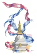 Nepal national flag, stupa and Buddhist praying ribbons tattoo design idea