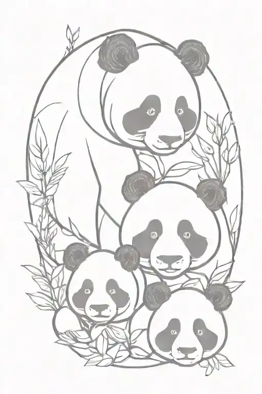 panda bear mom and kids names tattoo design idea