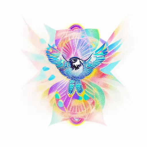 An eye-catching new-school tattoo design incorporating music notes forming the shape of a hawk, with a peace symbol incorporated into the design, symbolizing the client's love for music and her desire for peace. tattoo design idea