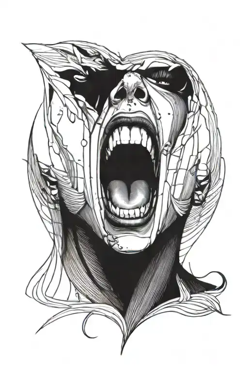 screaming woman face tattoo design idea
