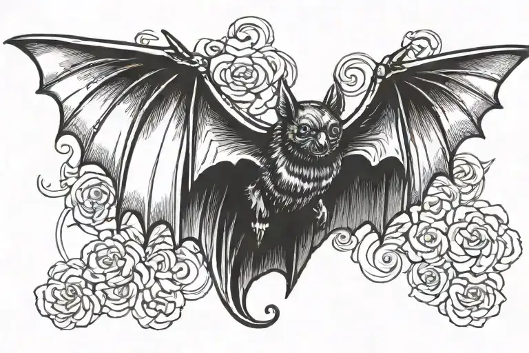 Black Bat with wings spread  tattoo design idea