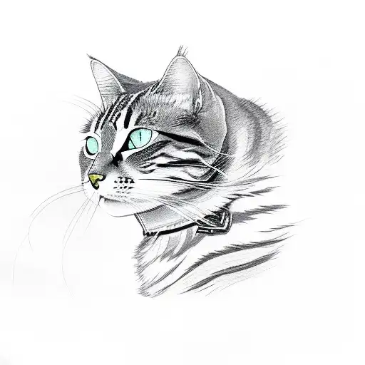 gray tabby cat with white driving motorcycle tattoo design idea