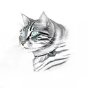 gray tabby cat with white driving motorcycle tattoo design idea