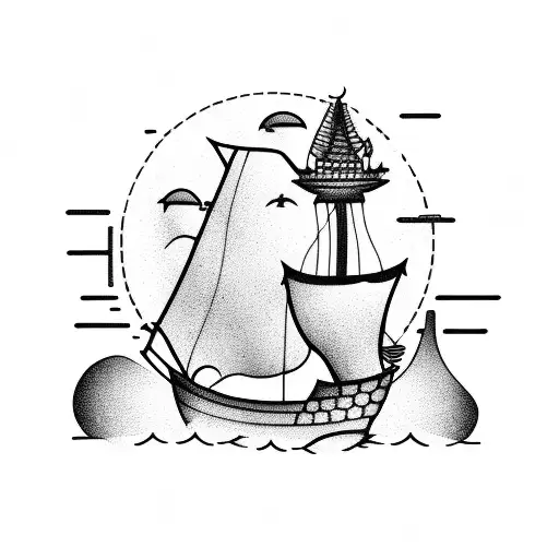 burning boat in the night  tattoo design idea