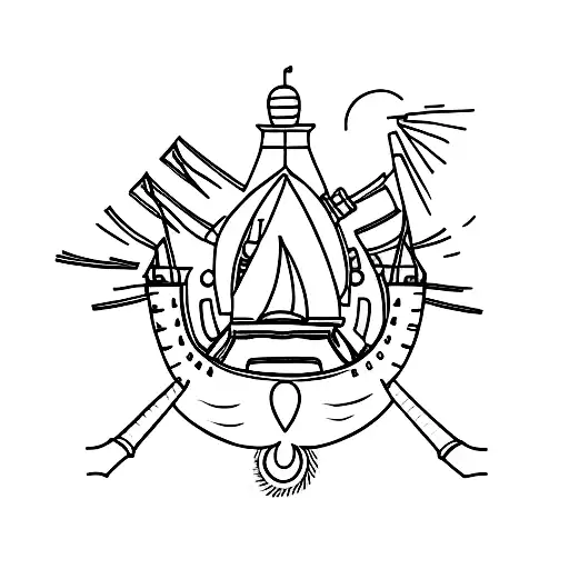 burning boat hernan Cortez tattoo design idea