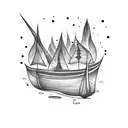 burning boat in the night  tattoo design idea