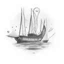 burning boat in the night  tattoo design idea