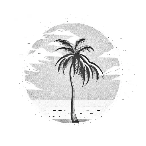 A silhouette of a palm tree at sunset on the beach tattoo design idea