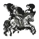 A cowboy riding a black demon horse through the shadows of hell tattoo design idea