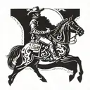 A cowboy riding a black demon horse through the shadows of hell tattoo design idea