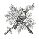 Simple red cardinal sat on blossom branch tattoo design idea