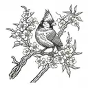 Simple red cardinal sat on blossom branch tattoo design idea