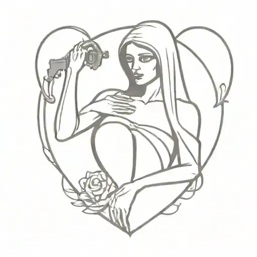 lady of death killed jack of heart shaped lock tattoo design idea