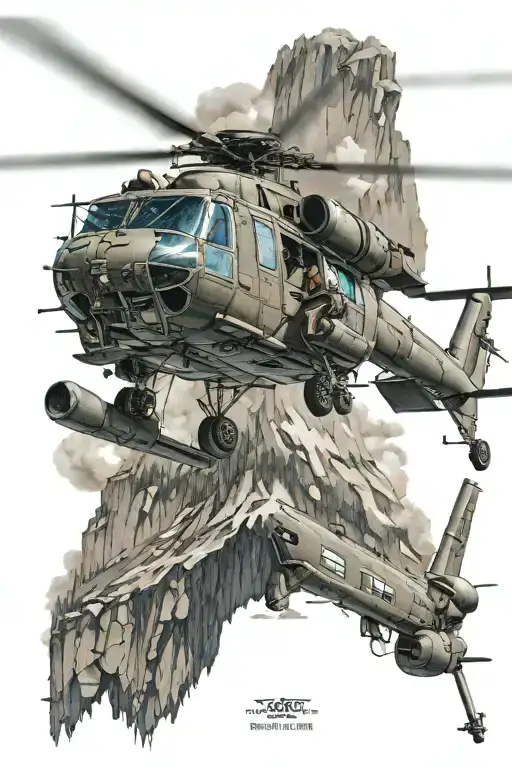 UH-60 helicopter with mount rainier tattoo design idea