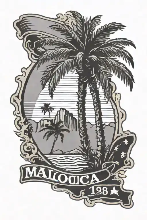 Mallorca island palmtree summer spain flag stamp tattoo design idea