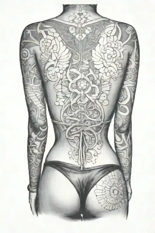 sexy black girl back facing bikini standings tattoo design idea