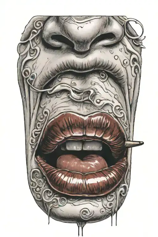 red lip stick tongue tattoo design idea