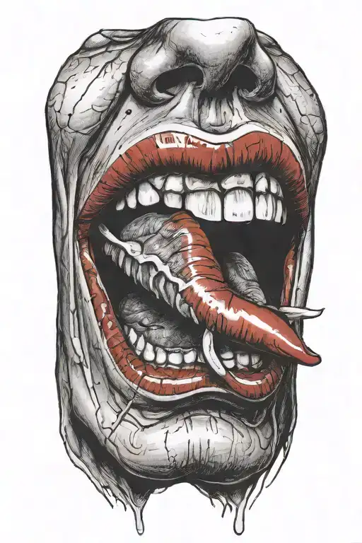 red lip stick tongue tattoo design idea