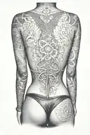 sexy black girl back facing bikini standings tattoo design idea
