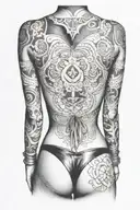 sexy black girl back facing bikini standings tattoo design idea