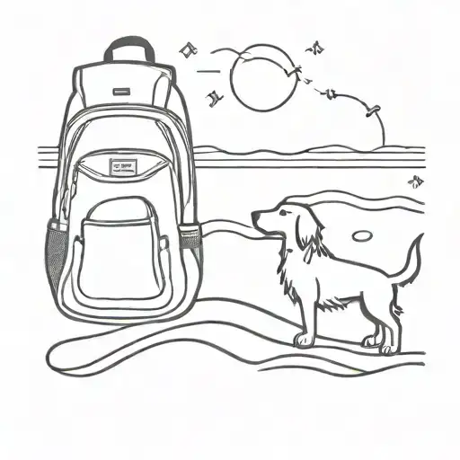 beach waves and sun. then a red jansport backpack and a dog . and musical notes tattoo design idea