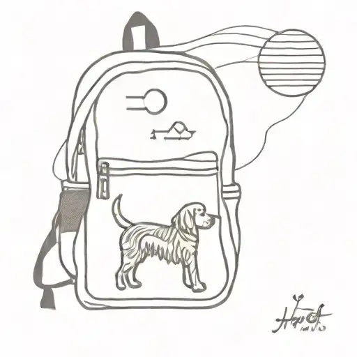 beach waves and sun. then a red jansport backpack and a dog . and musical notes tattoo design idea