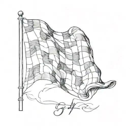 A minimalist tattoo of a checkered flag waving in the wind, with the number 5 subtly incorporated into the design tattoo design idea