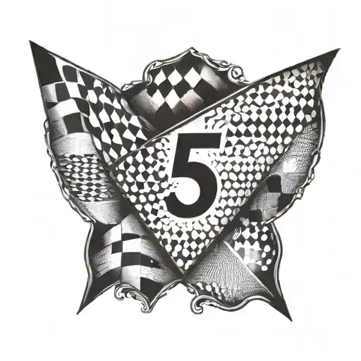 A geometric tattoo incorporating the checkered flag design with the number 5 hidden within the pattern tattoo design idea