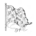 A minimalist tattoo of a checkered flag waving in the wind, with the number 5 subtly incorporated into the design tattoo design idea