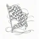 A minimalist tattoo of a checkered flag waving in the wind, with the number 5 subtly incorporated into the design tattoo design idea