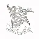 A minimalist tattoo of a checkered flag waving in the wind, with the number 5 subtly incorporated into the design tattoo design idea