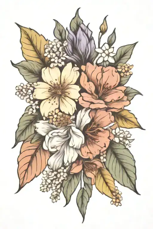April August November and December birth flower bouquet tattoo design idea