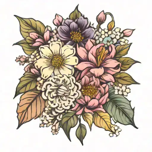 April August November and December birth flower bouquet tattoo design idea