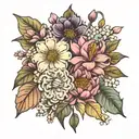 April August November and December birth flower bouquet tattoo design idea