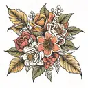 April August November and December birth flower bouquet tattoo design idea