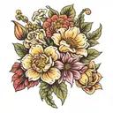 April August November and December birth flower bouquet tattoo design idea