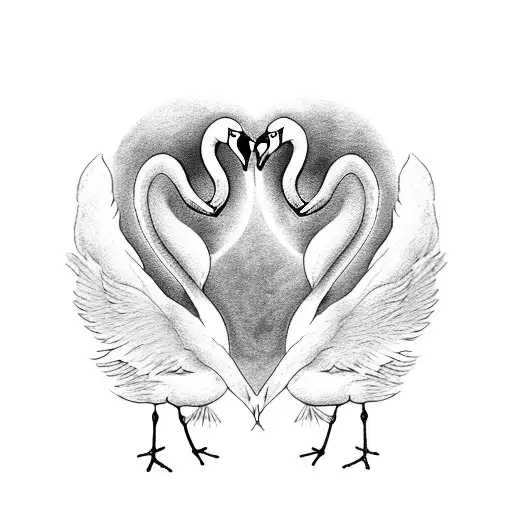 two swans making a heart in front of a folding fan tattoo design idea