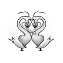 two swans making a heart in front of a folding fan tattoo design idea