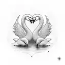 two swans making a heart in front of a folding fan tattoo design idea
