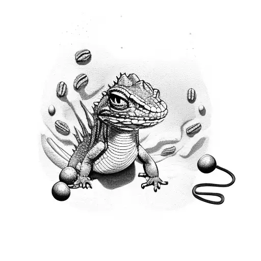 turntable lizard coffee tattoo design idea