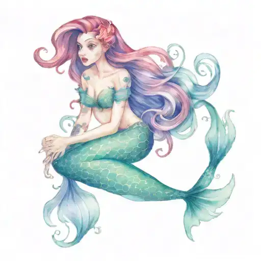 Ariel as a mermaid  with ursulas eels circling her tattoo design idea