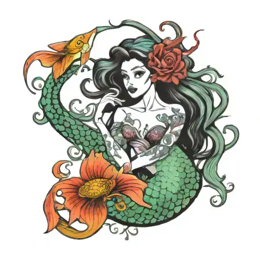 Ariel as a mermaid  with ursulas eels circling her tattoo design idea