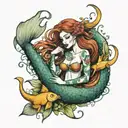 Ariel as a mermaid  with ursulas eels circling her tattoo design idea