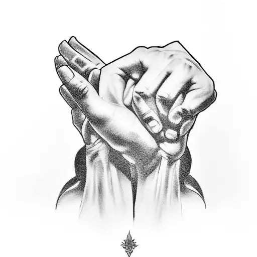 hands shaking with barbell tattoo design idea